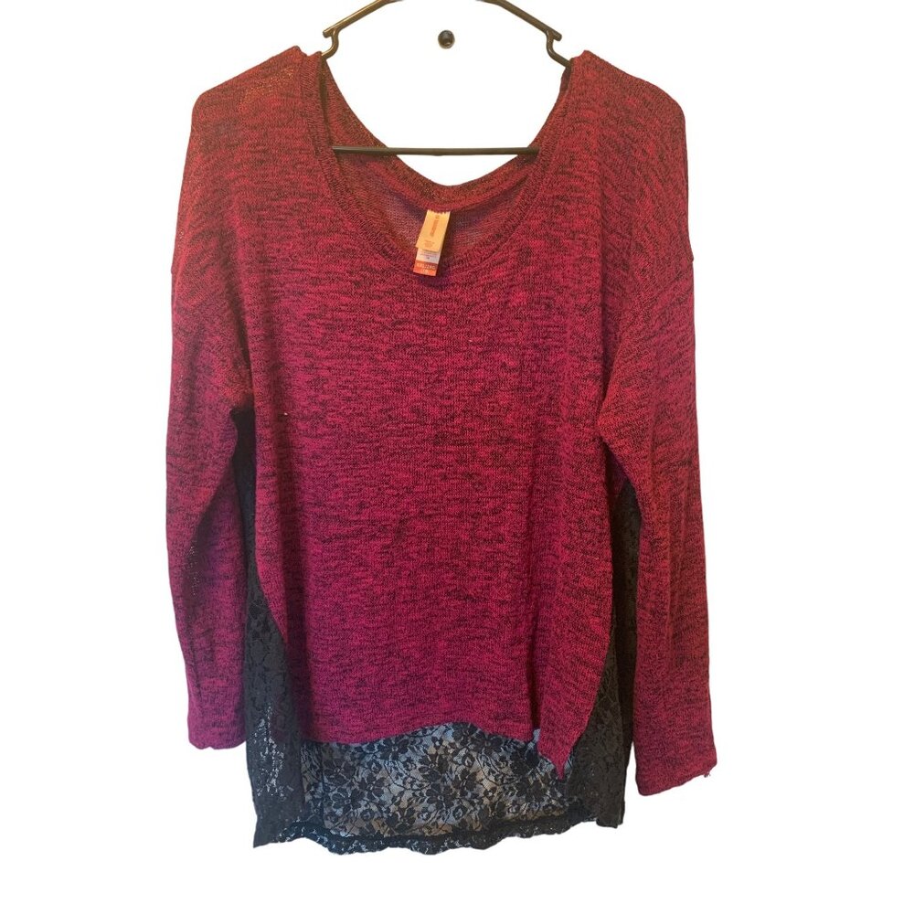 🍒 2/$20 🍒 Fuchsia Thin Long Sleeve Hi-Lo Sweater with Black Lace Back 2x